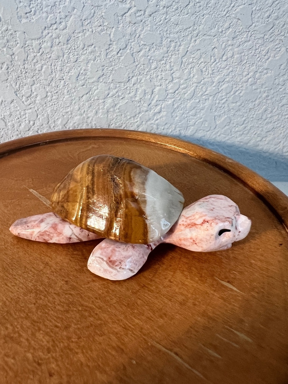 3” Carved Stone Sea Turtle Figurine – Pink & Brown